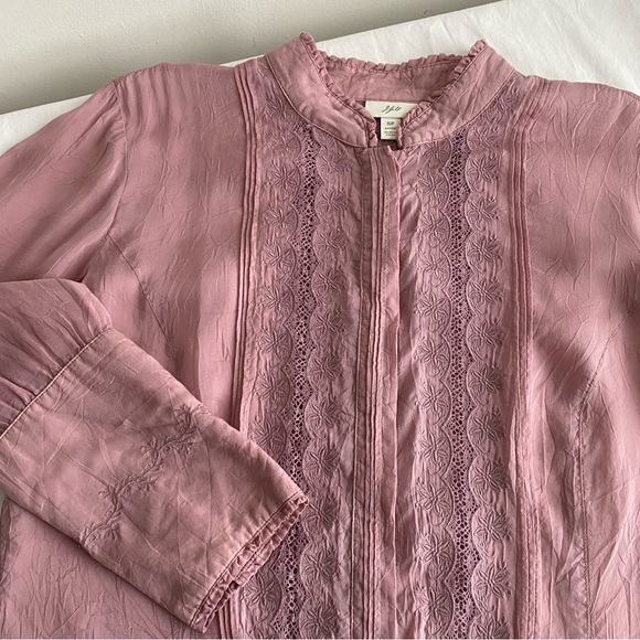 J Jill Silky Embroidered Lace Bohemian Peplum Top Blouse - Picture 4 of 13